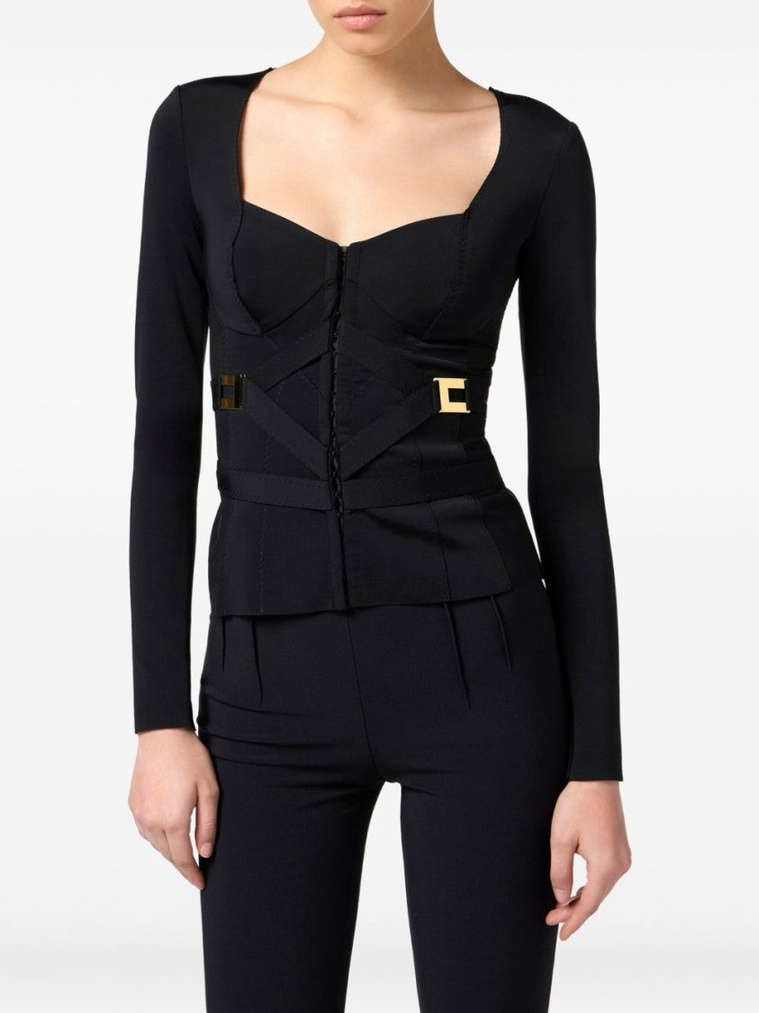 Elisabetta Franchi Structured Black Jacket With Gold-Tone Accents