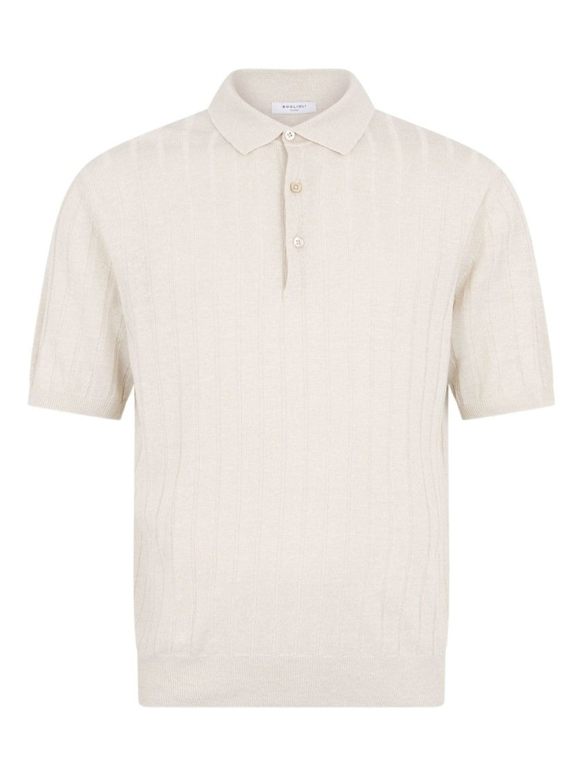 Boglioli Ribbed Short-Sleeved Sweater With Classic Polo Collar