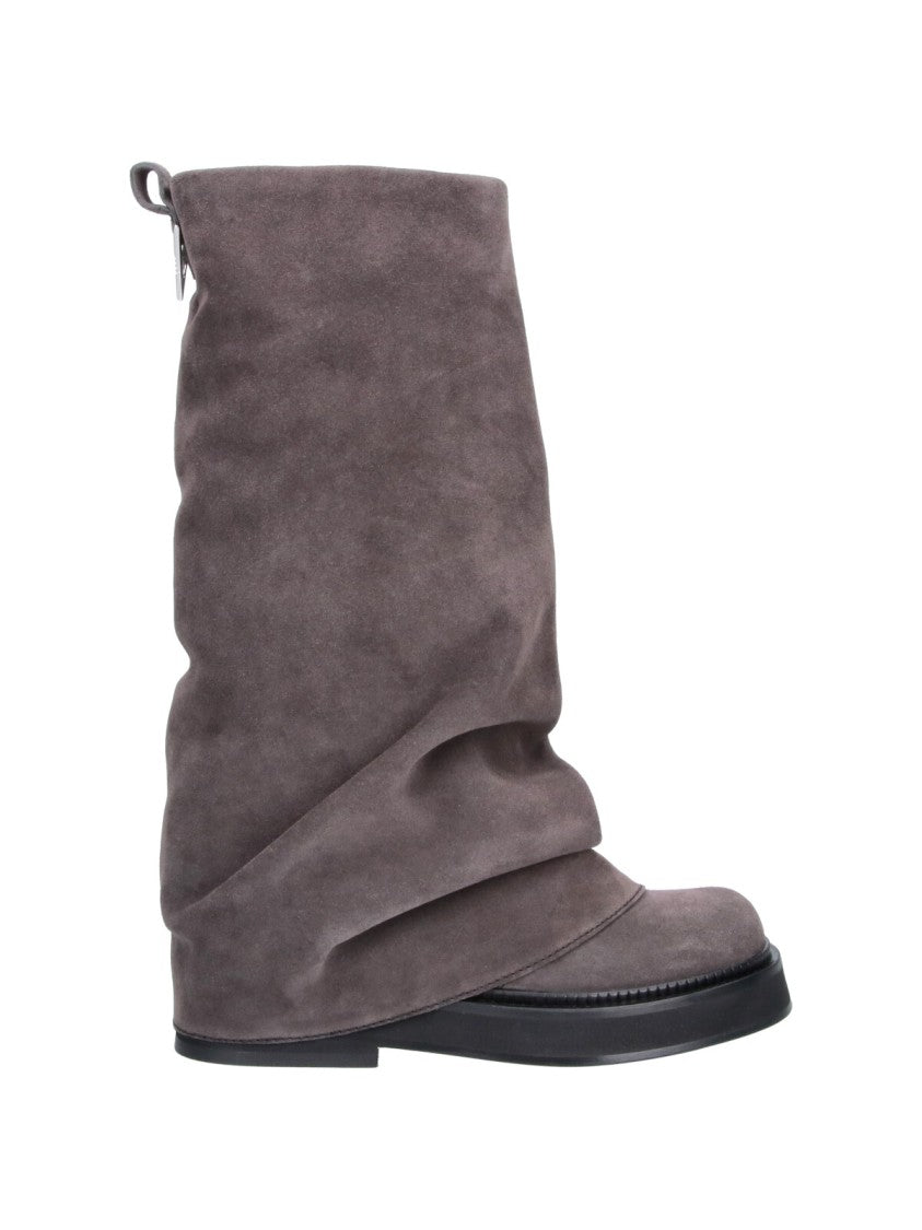 The Attico Slouchy Suede Boots With Rounded Square Toe