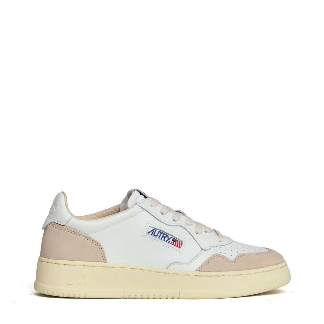 Autry White Beige Medalist Low Suede Sneakers