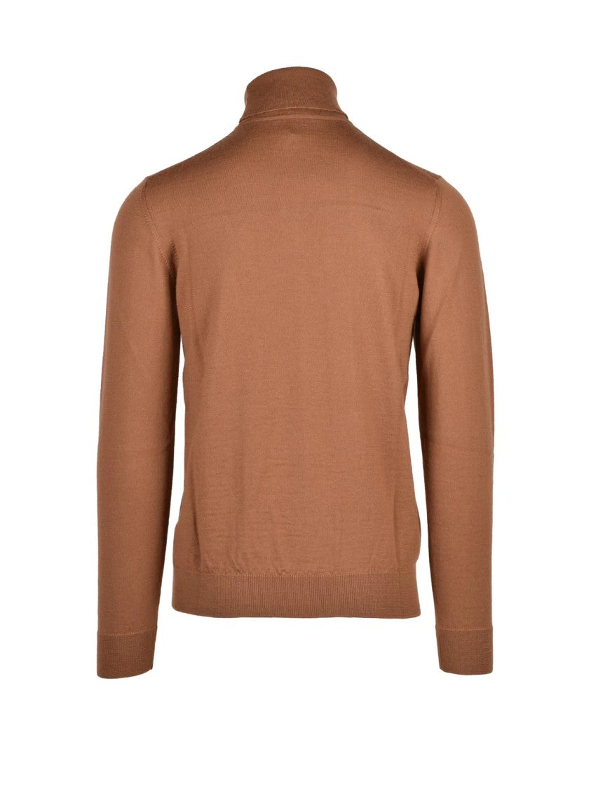 Alpha Studio Brown Wool Cyclist Sweater With High Turtleneck And Ribbed Details