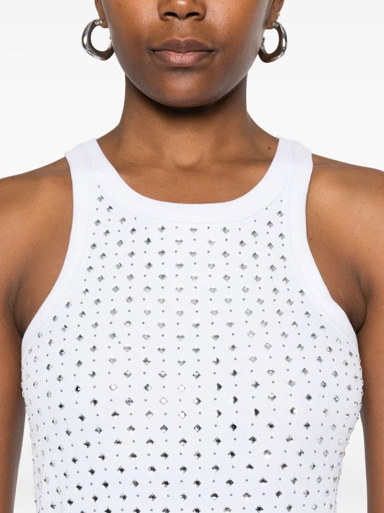 Pinko White Annita Reflective Embellishments Cotton-Blend Top