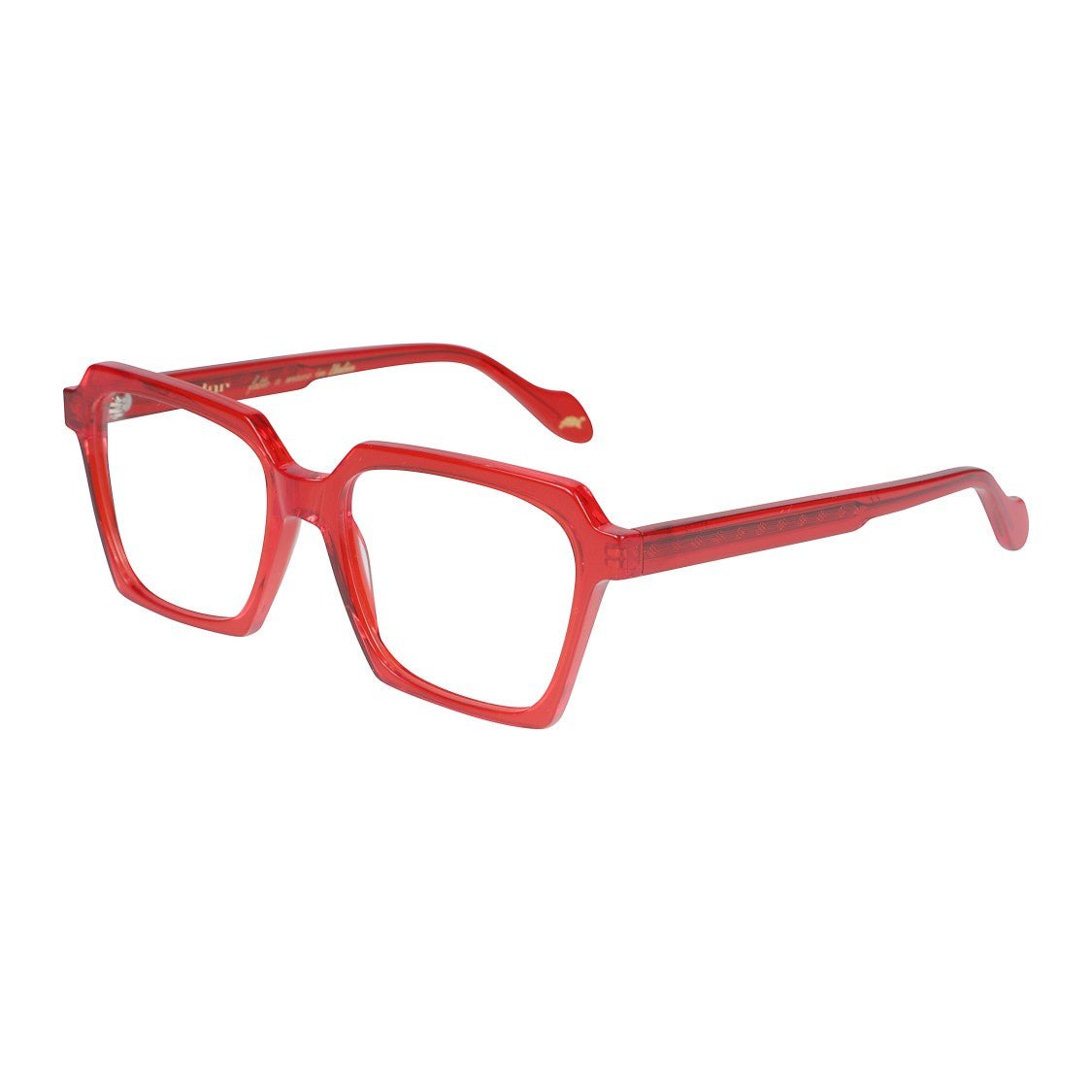 Kador Kallima Light Translucent Red Geometric Sunglasses With Gold Accents