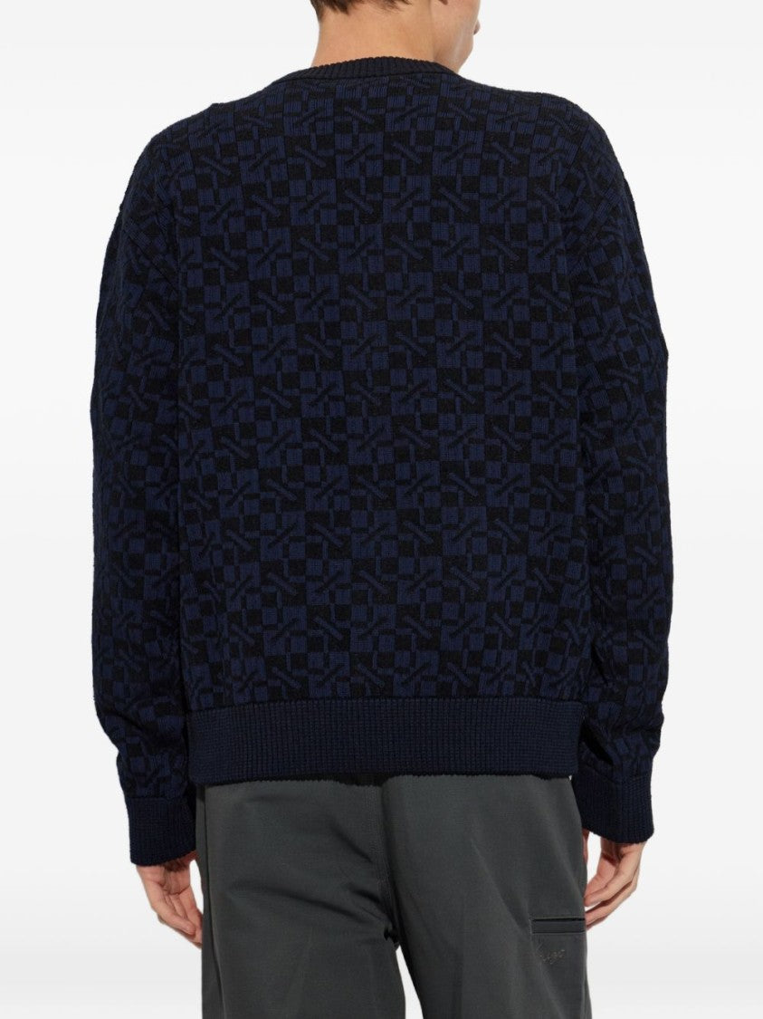 Kenzo Textured Geometric Pattern Deep V-Neck Sweater
