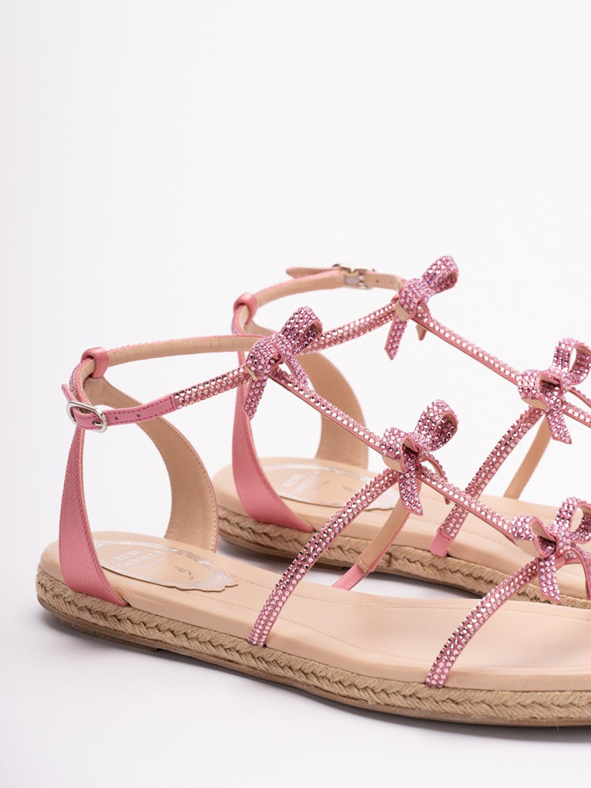 René Caovilla Bow-Adorned Leather Sandals With Woven Detail