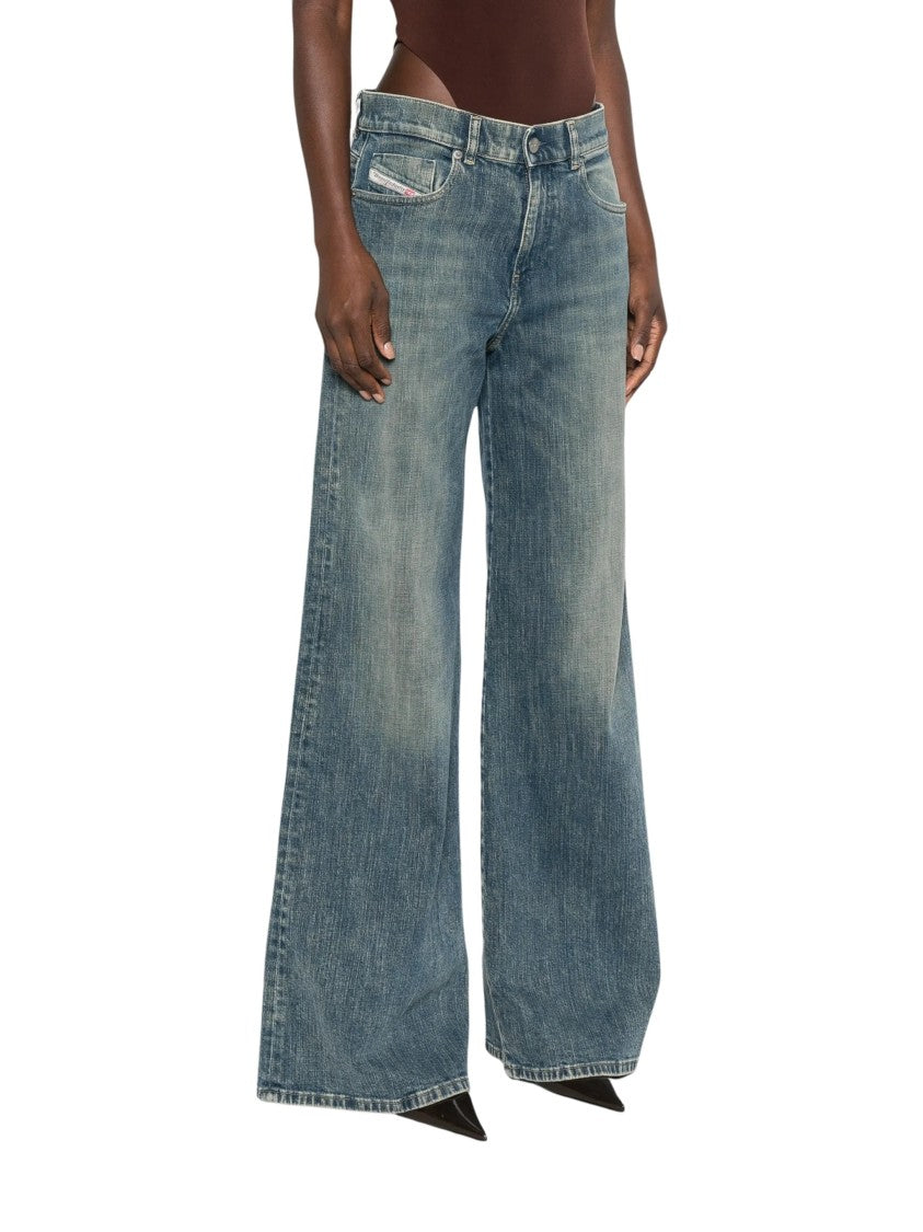Diesel Blue 1978 D-Akemi L.32 Faded Wide-Leg Cotton Jeans