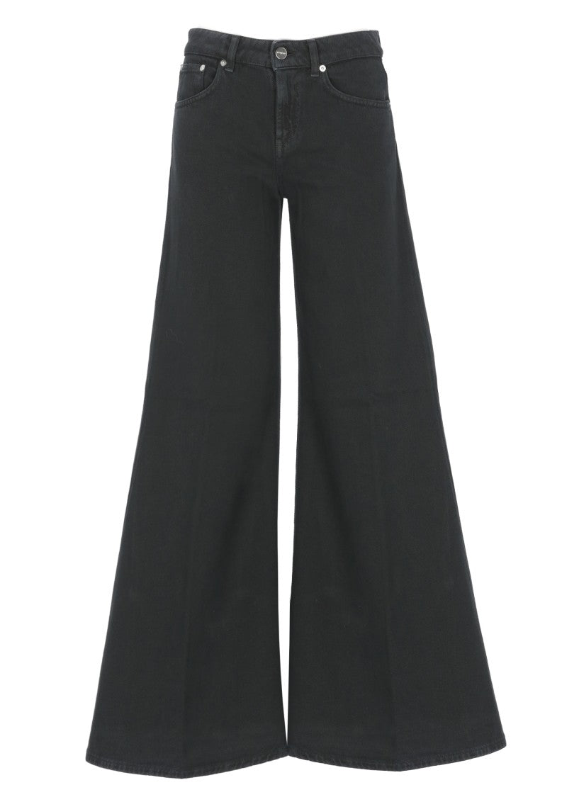 Dondup Black Marlen Leather Tab Palazzo Jeans