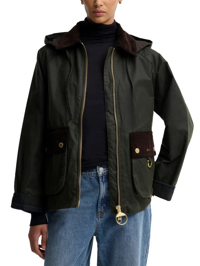 Barbour Waxed Cotton Boxy Jacket With Corduroy Accents