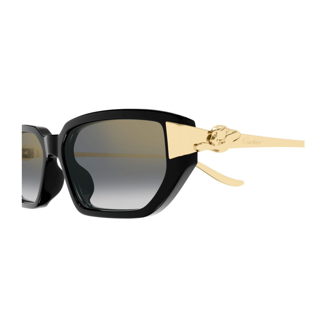 Cartier Rectangular Frame Sunglasses In Black Gold Grey Acetate