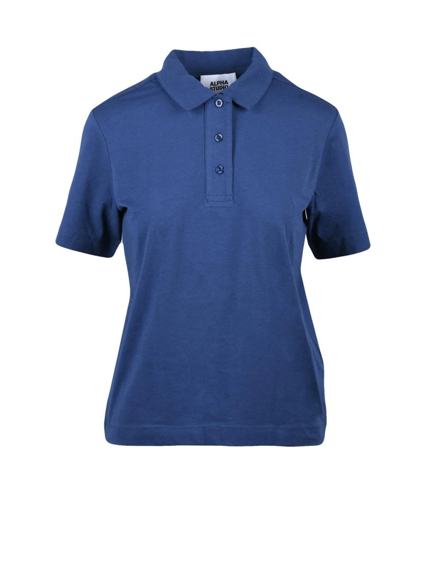 Alpha Studio Blue Cotton Elastane Stretch Polo Shirt
