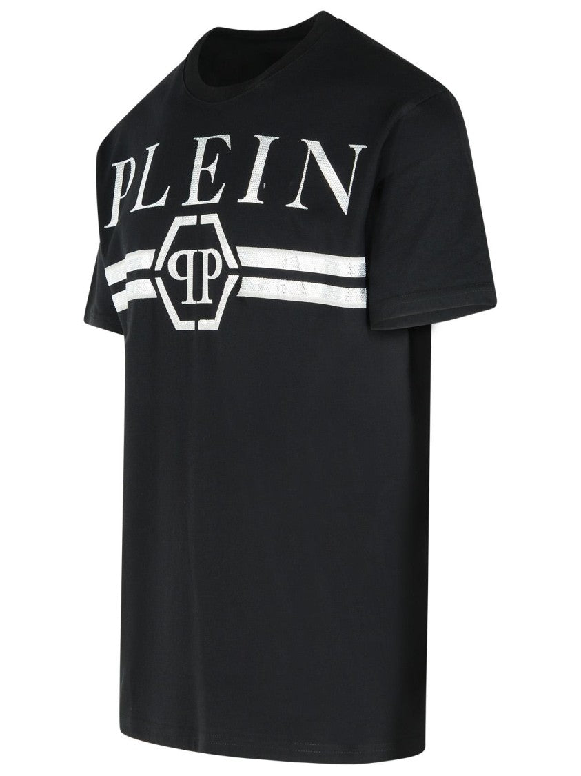 Philipp Plein Maxi Front Crystal Print Black Cotton T-Shirt