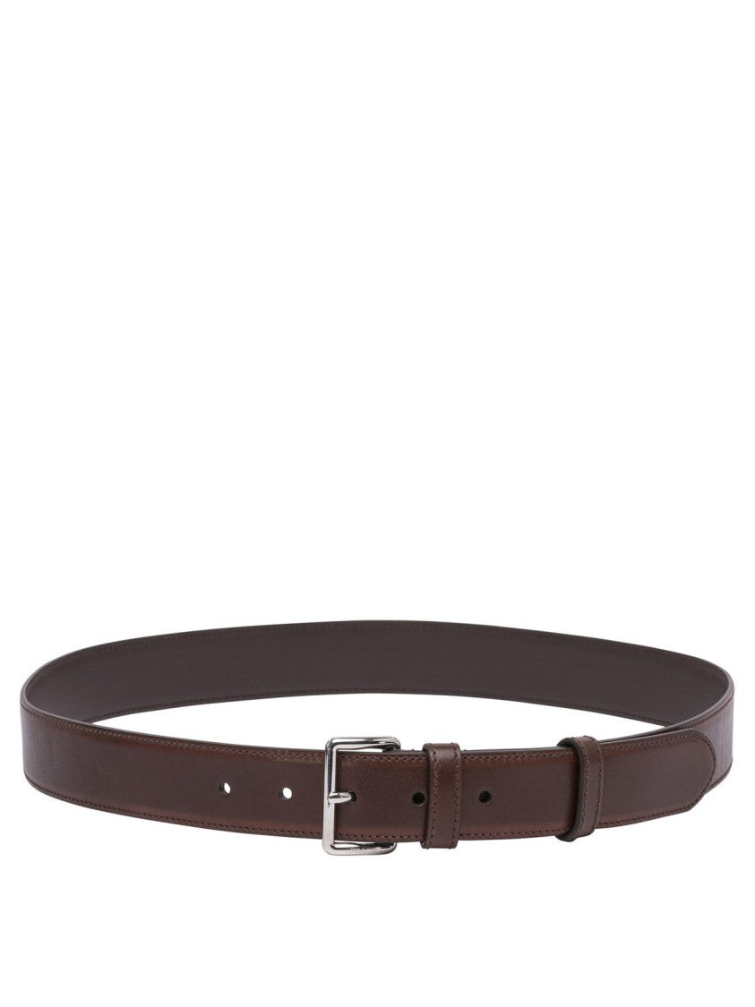 Prada Smooth Ebony Finish Belt With Polished Texture