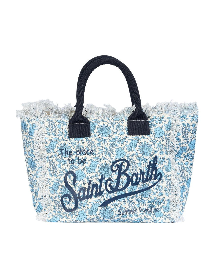Mc2 Saint Barth Batik Patterned Cotton Tote Bag With Fringed Edges