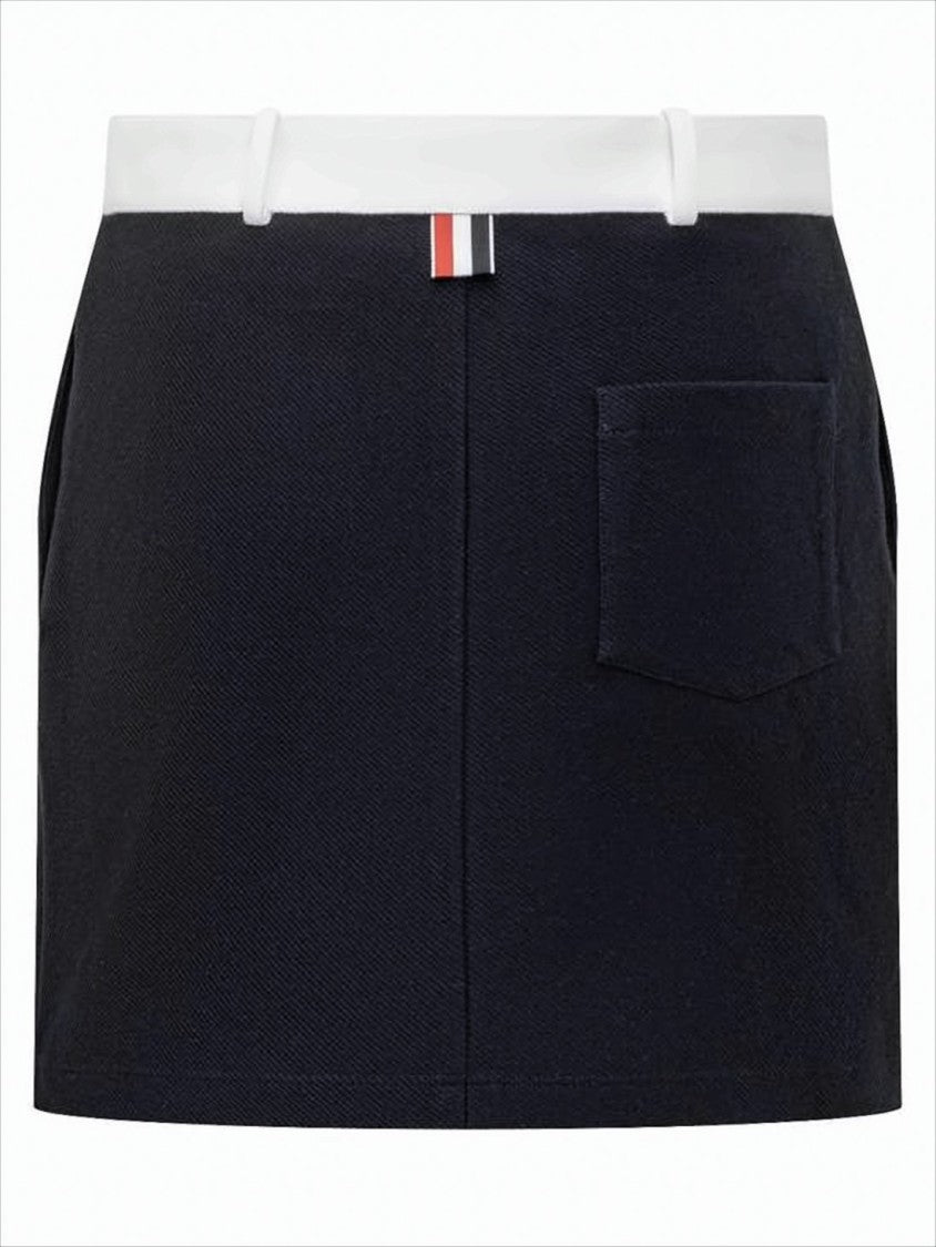 Thom Browne Structured Mini Skirt With Contrast Waistband And Signature Details
