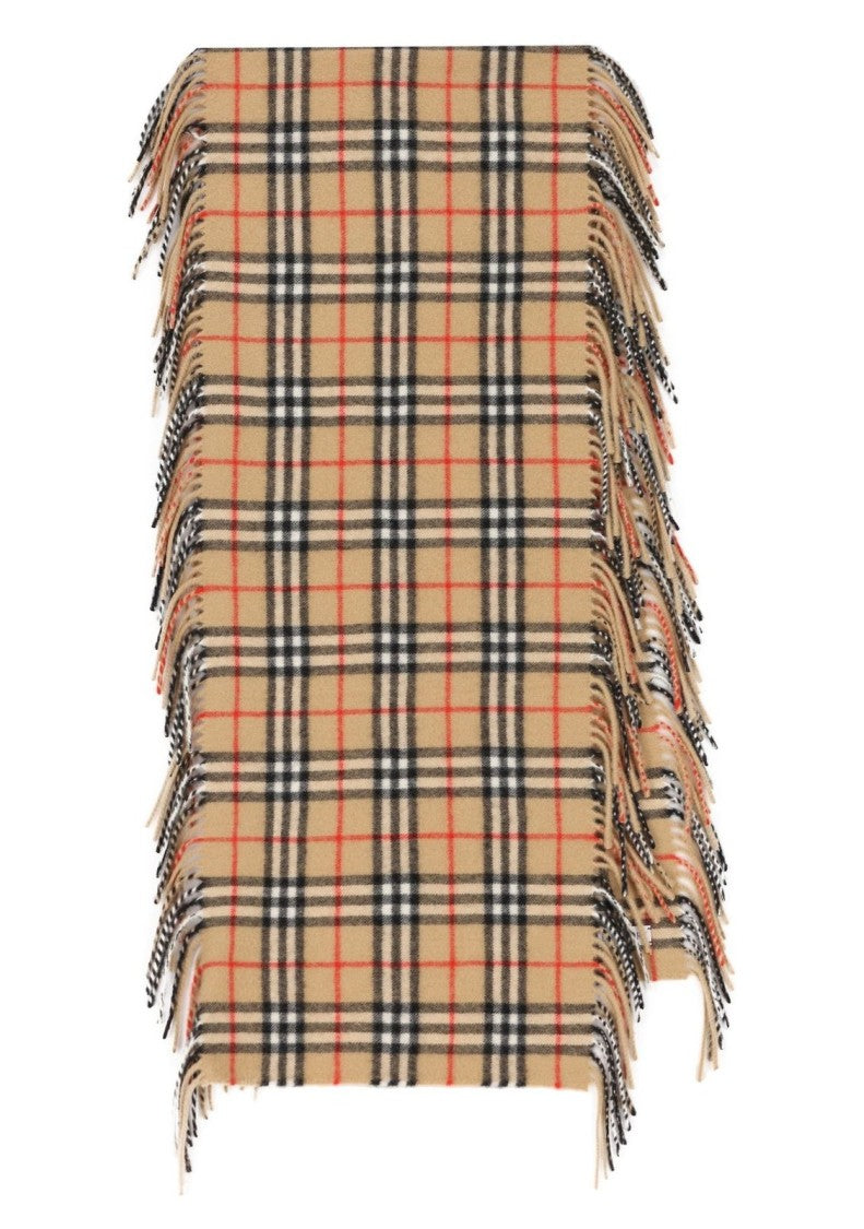 Burberry Plaid Cashmere Scarf With Fringed Edges