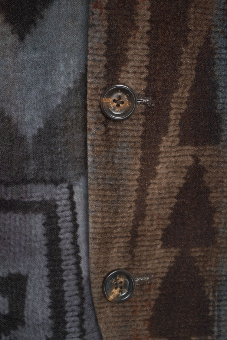 Luis Trenker Patchwork Knit Blazer With Stand-Up Collar And Artistic Flair