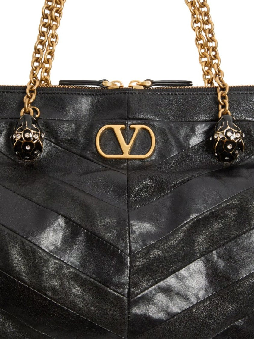 Valentino Garavani Black Elongated Chevron Stitching Handbag