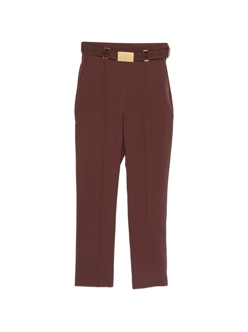 Elisabetta Franchi Cropped Tailored High Waist Belted Pants