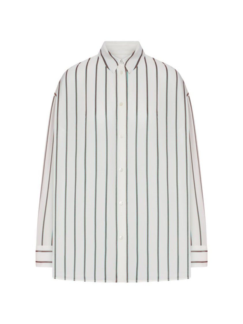 Gucci White Web Silk Jacquard Striped Shirt