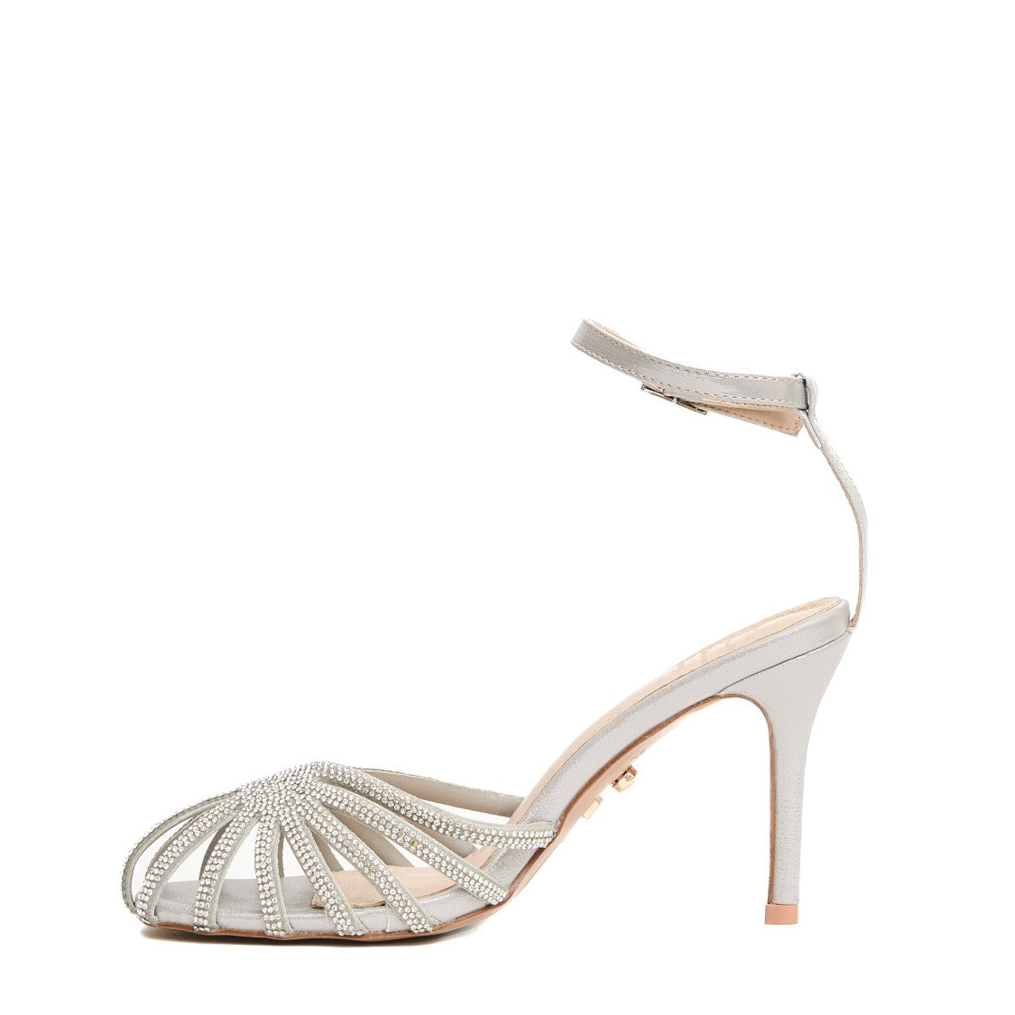 Twentyfourhaitch Strappy Silver Sandal With Shimmering Embellishments And High Stiletto Heel