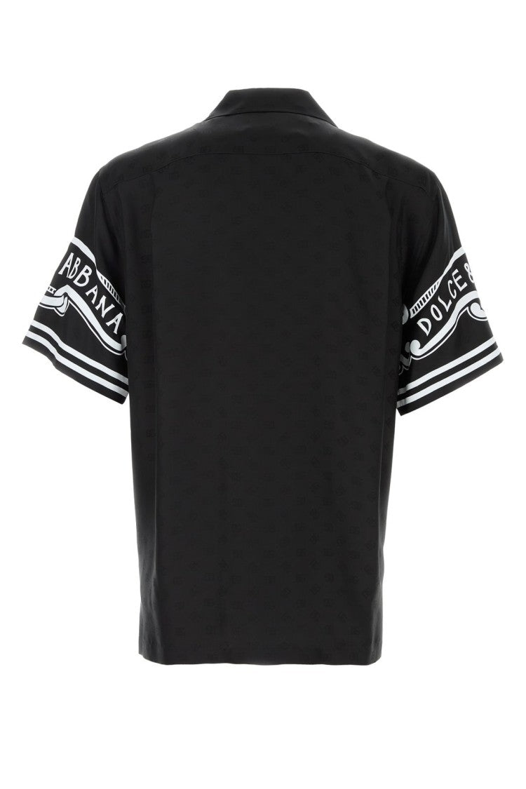 Dolce & Gabbana Short-Sleeved Black Shirt With Sporty Stripes