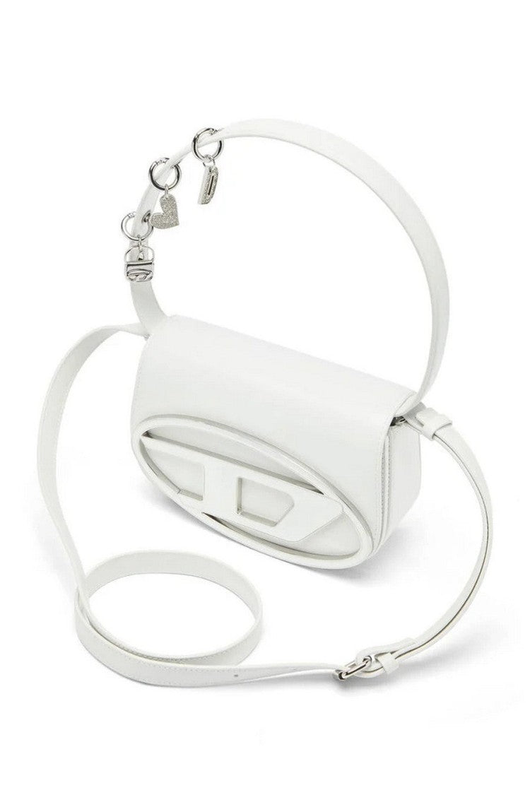 Diesel White Leather Cutout-Logo Shoulder Bag
