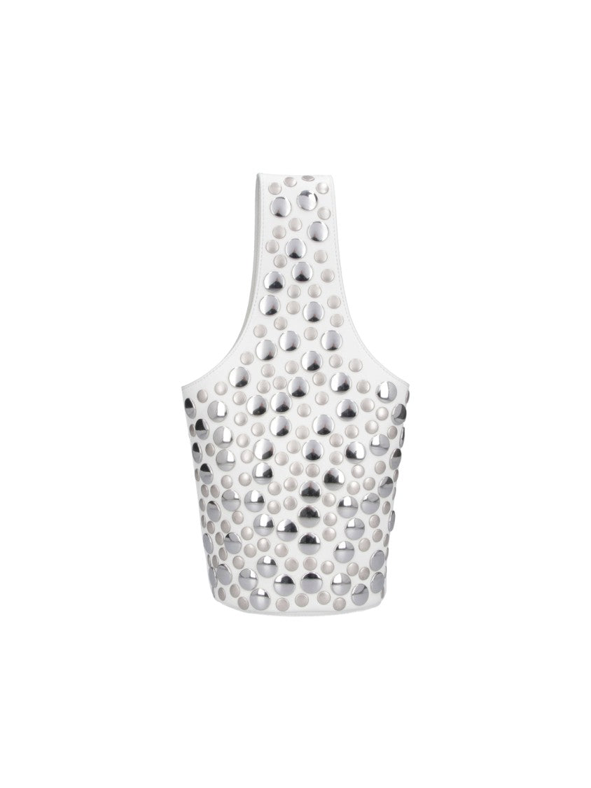 Khaite White Livia Small Studs Leather Tote