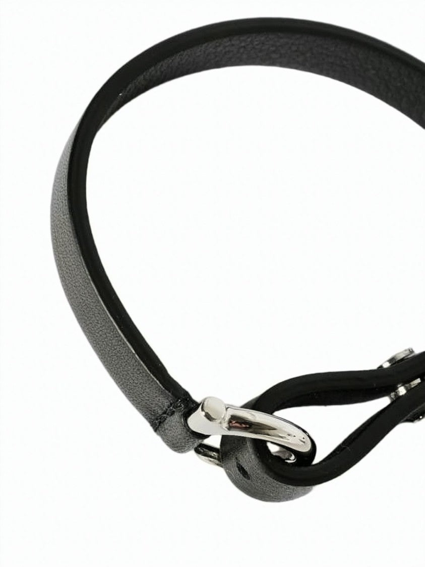 Salvatore Ferragamo Black Calf Leather Bracelet With Silver-Toned Clasp