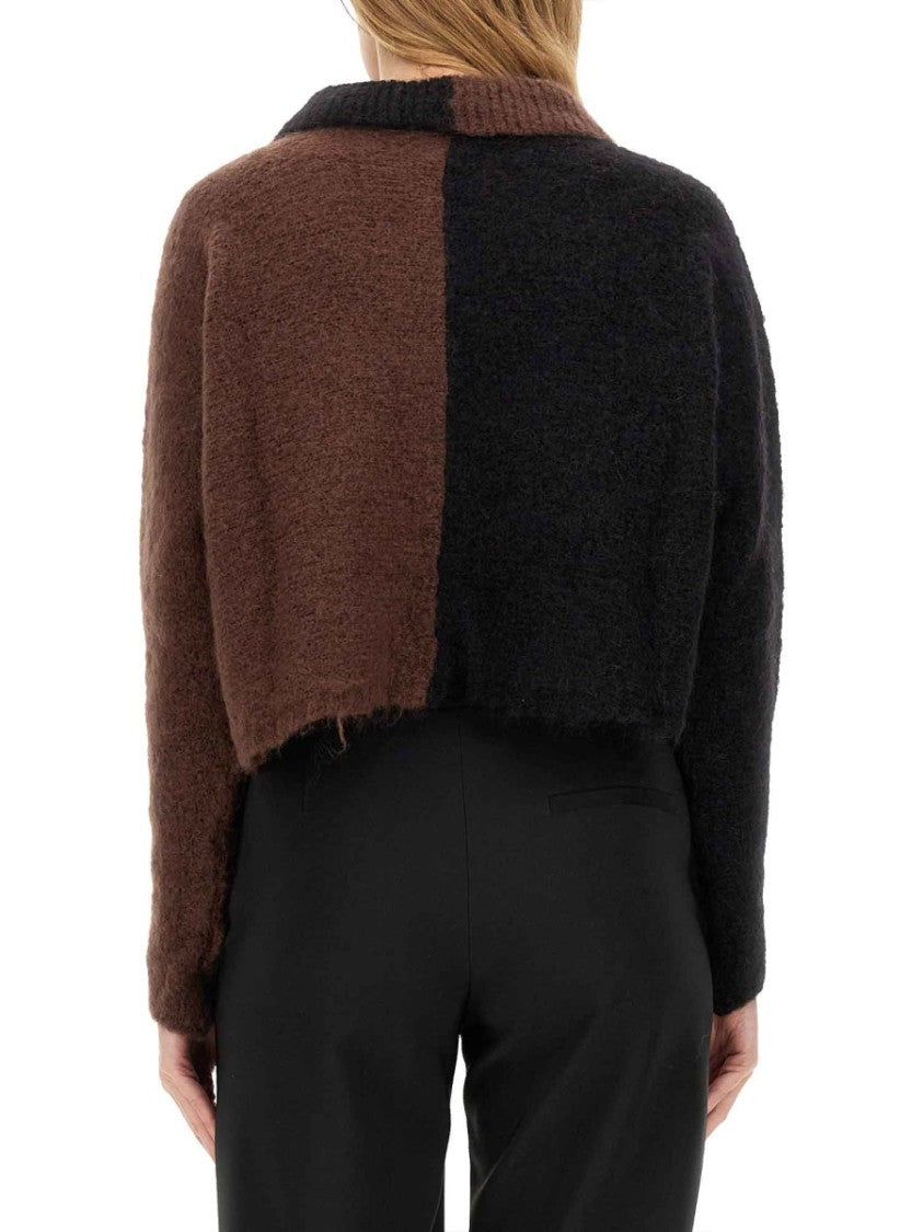 Alysi Color-Block Mohair Cardigan With Classic Collar