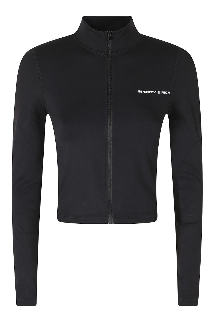 Sporty And Rich Black Bold Logo Cropped Slim Fit Nylon Sports Jacket