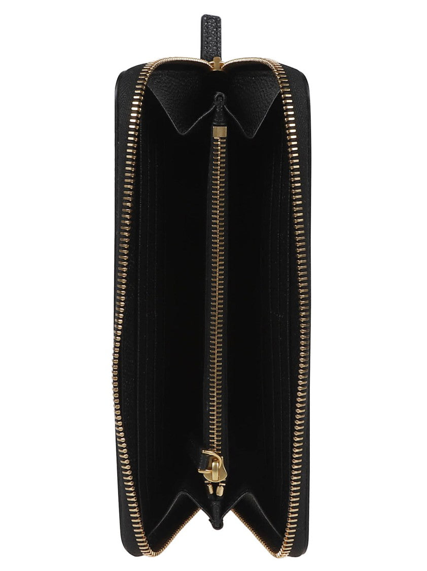 Valentino Garavani Textured Leather Zip-Around Wallet With Gold V-Logo