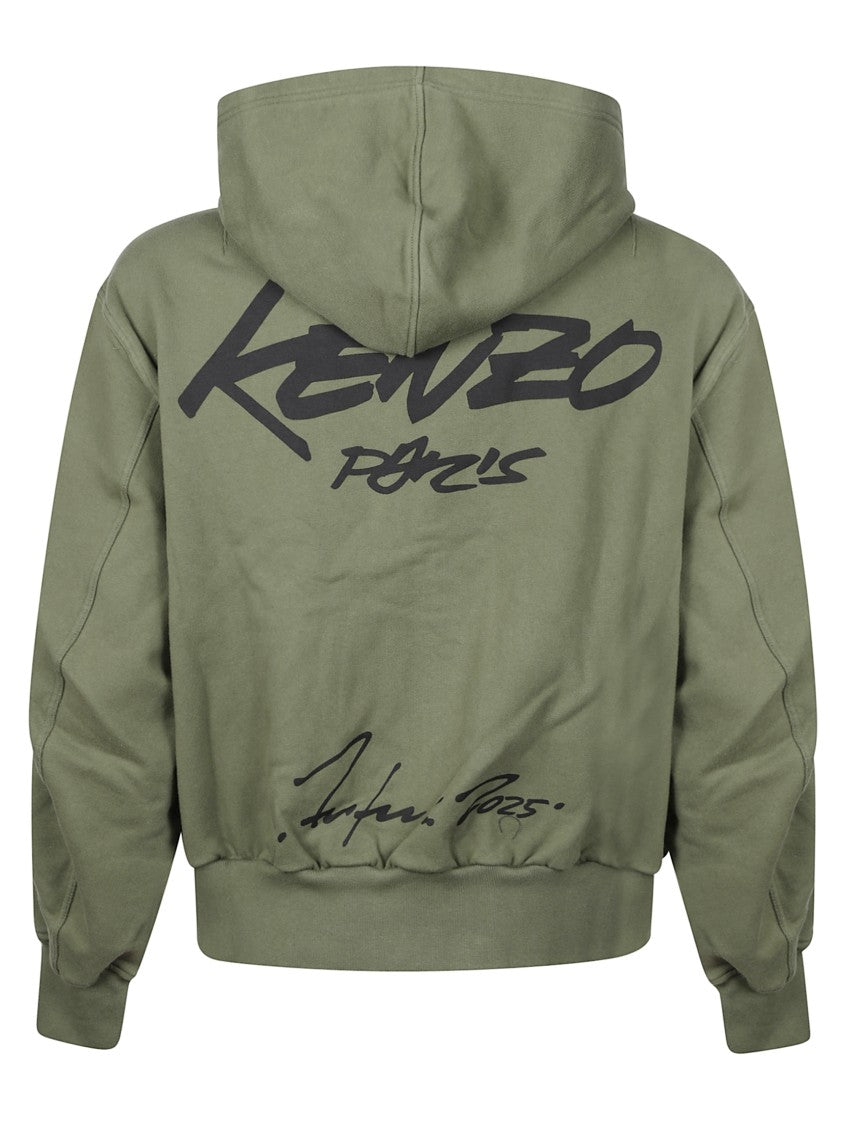 Kenzo Olive Green Full-Zip Hoodie With Floral Print