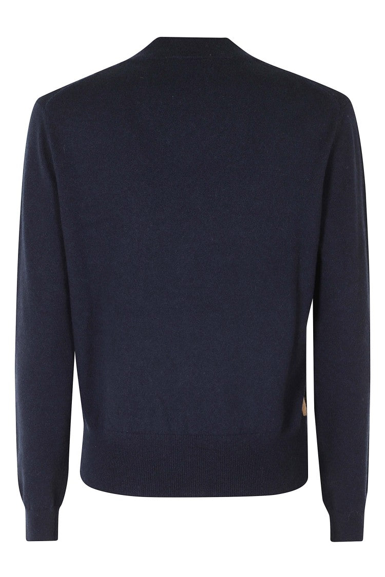 Ballantyne Blue V-Neck Diamond Pattern Cashmere Sweater