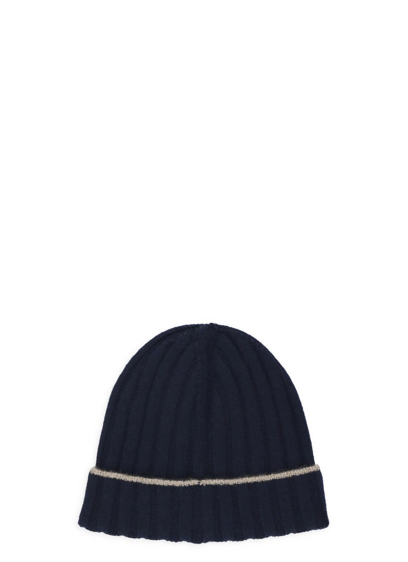 Brunello Cucinelli Ribbed Knit Cashmere Beanie With Contrasting Trim