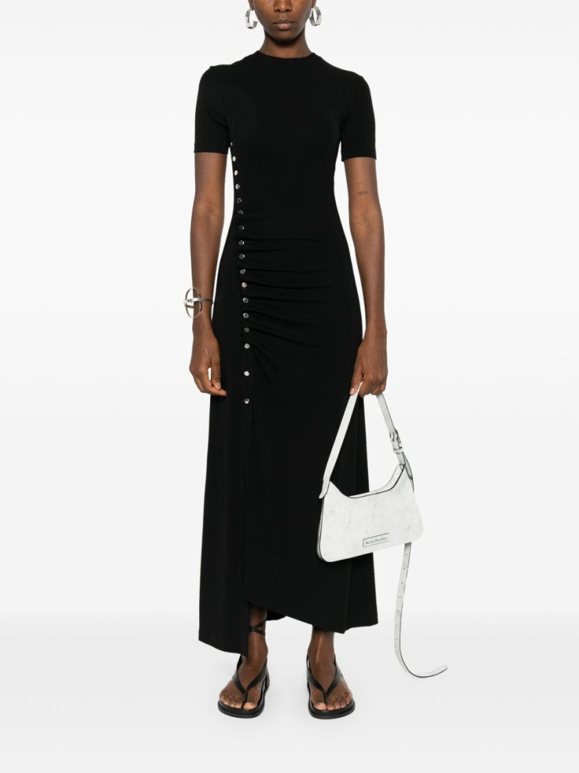 Rabanne Black Maxi Dress With Silver Button Detailing