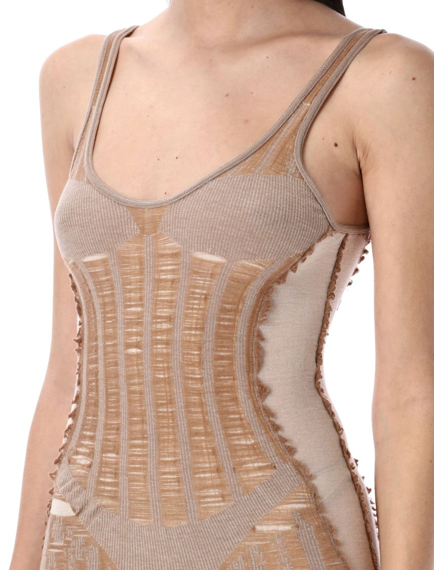 Diesel Beige Mini Dress With Laddered Distressed Effect