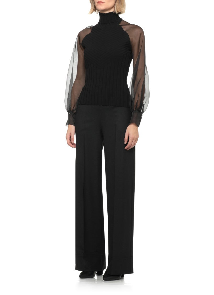 D. Exterior Black Ribbed Viscose Silk Turtleneck Sweater