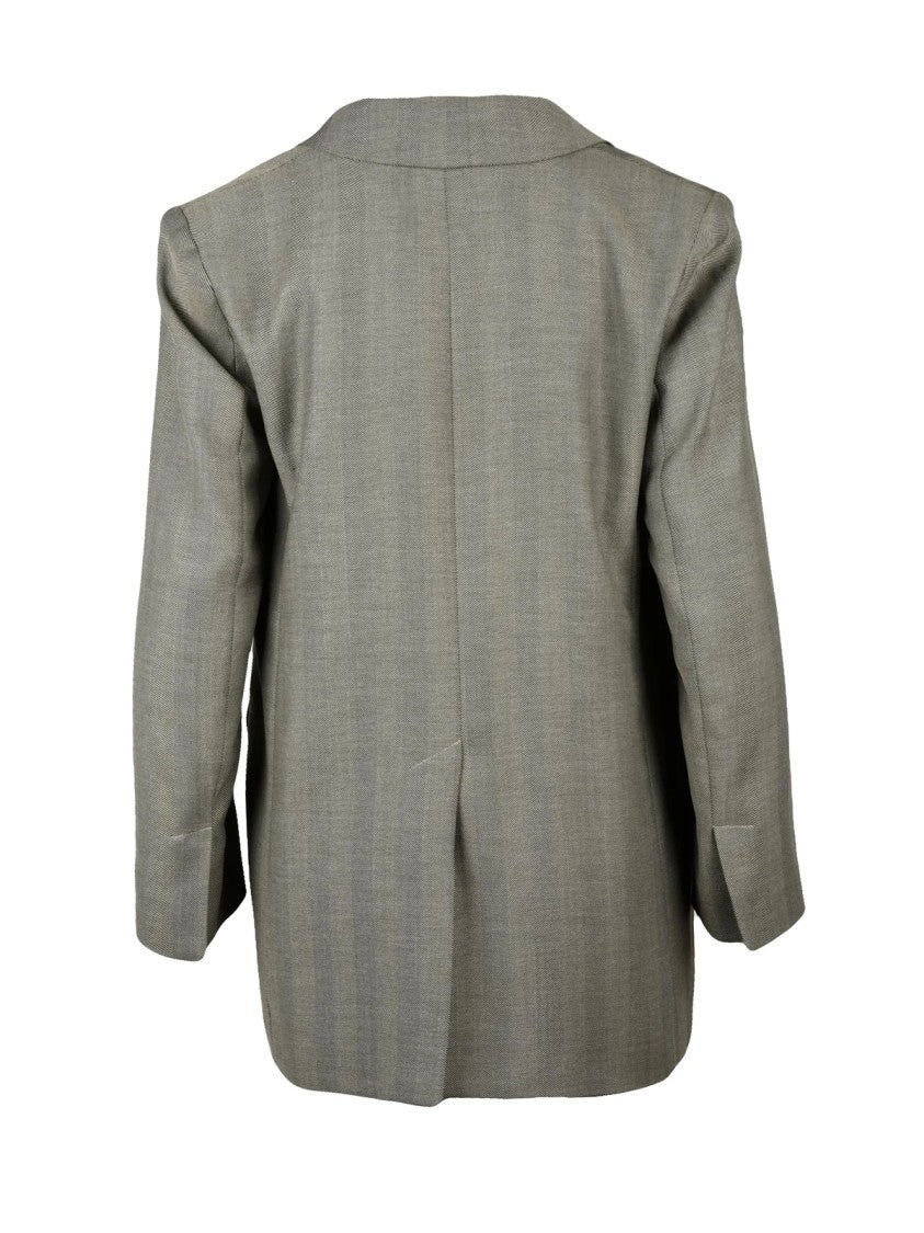 Marella Green Virgin Wool-Blend Double-Breasted Blazer
