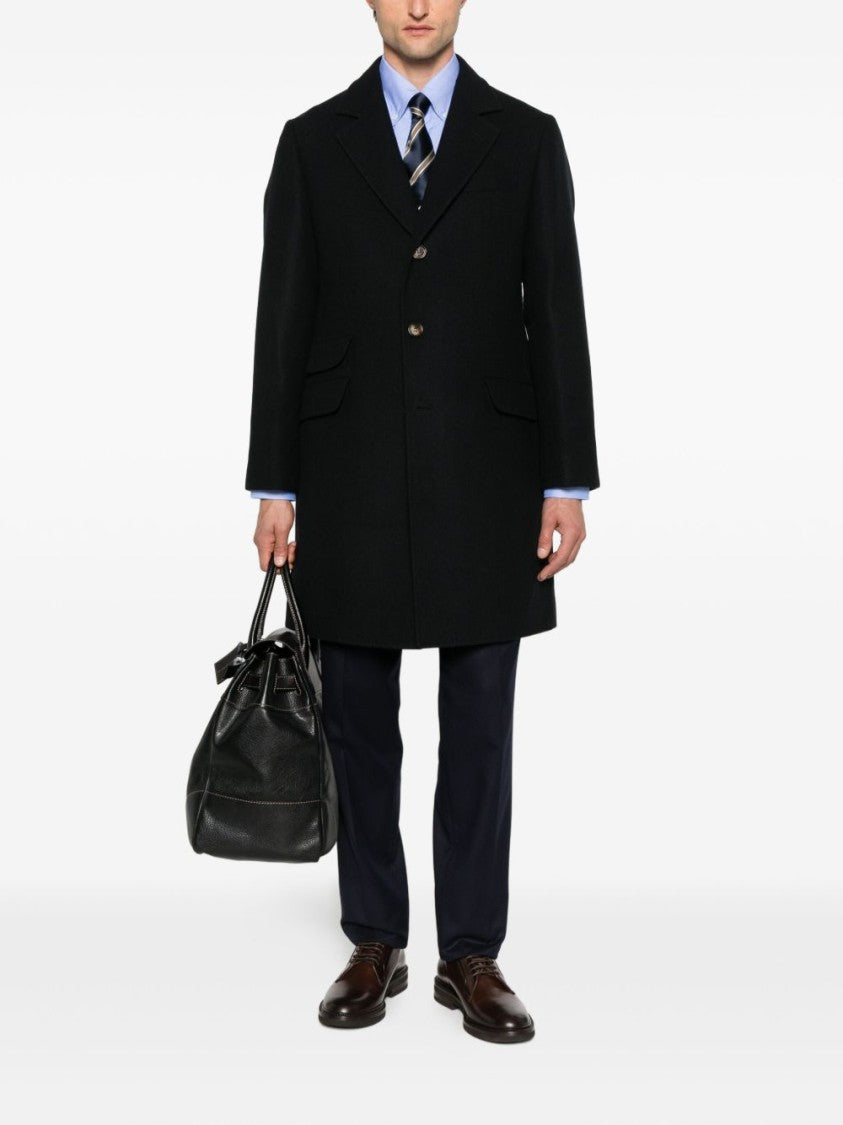 Brunello Cucinelli Classic Black Button-Up Coat With Notched Lapels