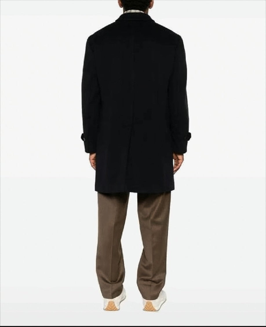 Lardini Minimalist Black Wool Coat With Classic Collar