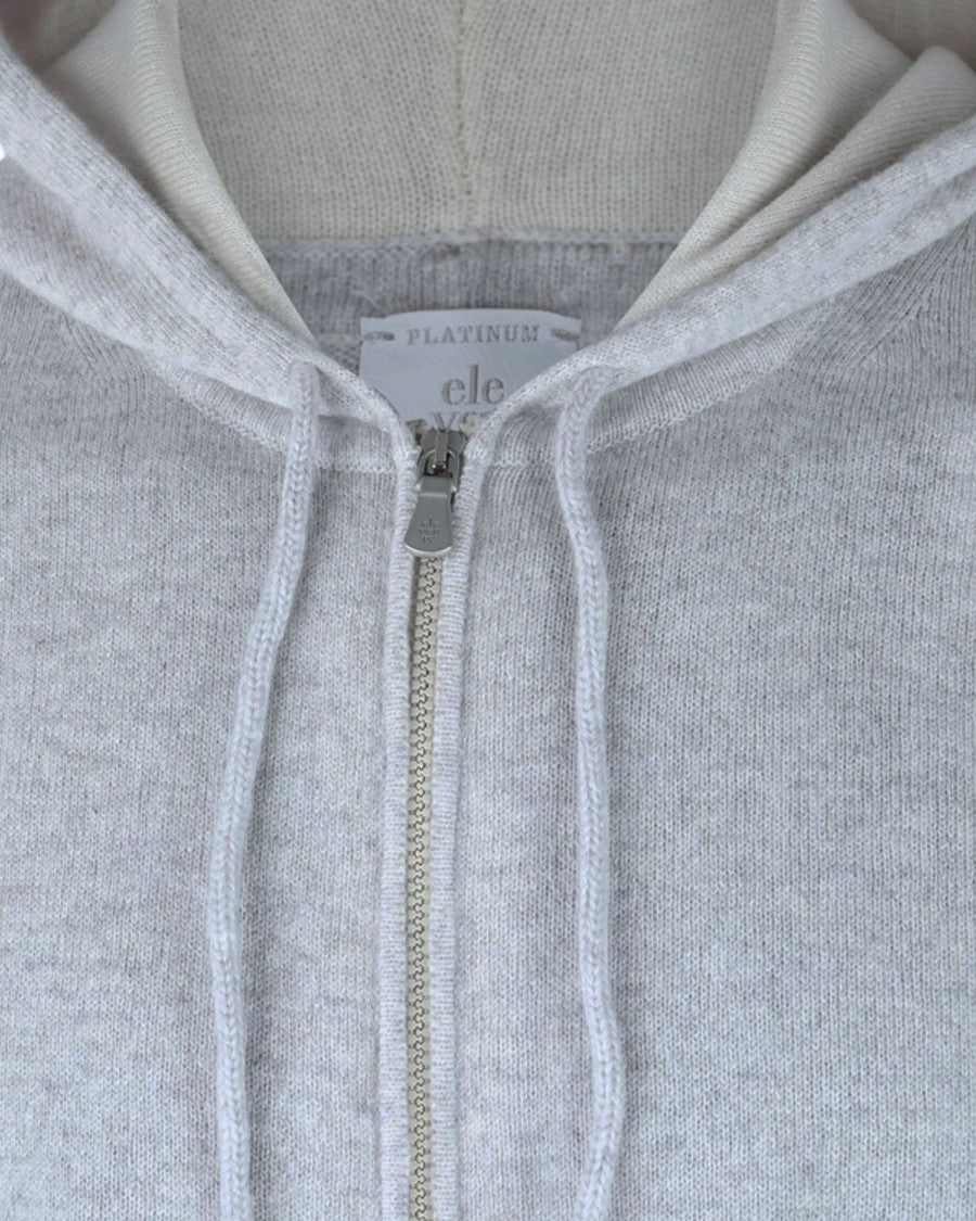 Eleventy Cashmere Full-Zip Hoodie With Suede Drawstring Accents