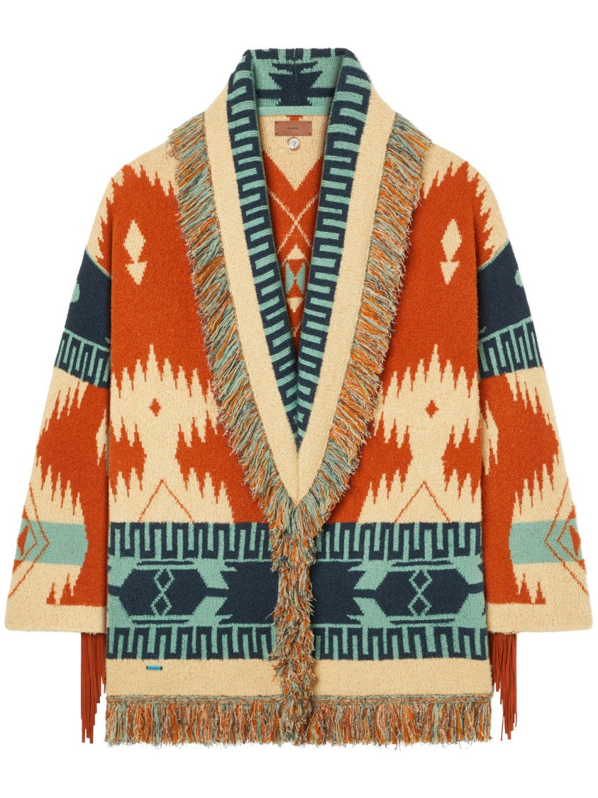 Alanui Fringed Geometric Pattern Cardigan With Matching Belt