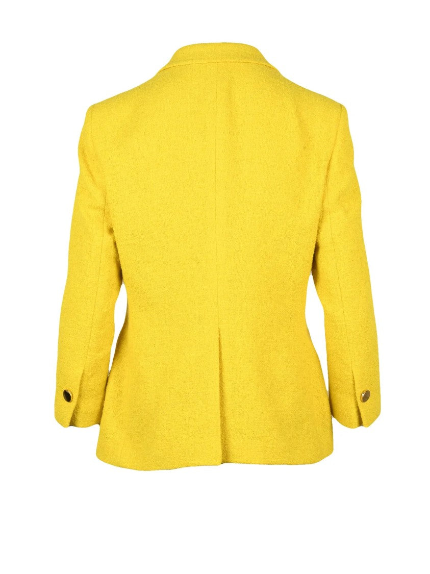 Tagliatore Yellow Textured Lined Linen-Blend Blazer