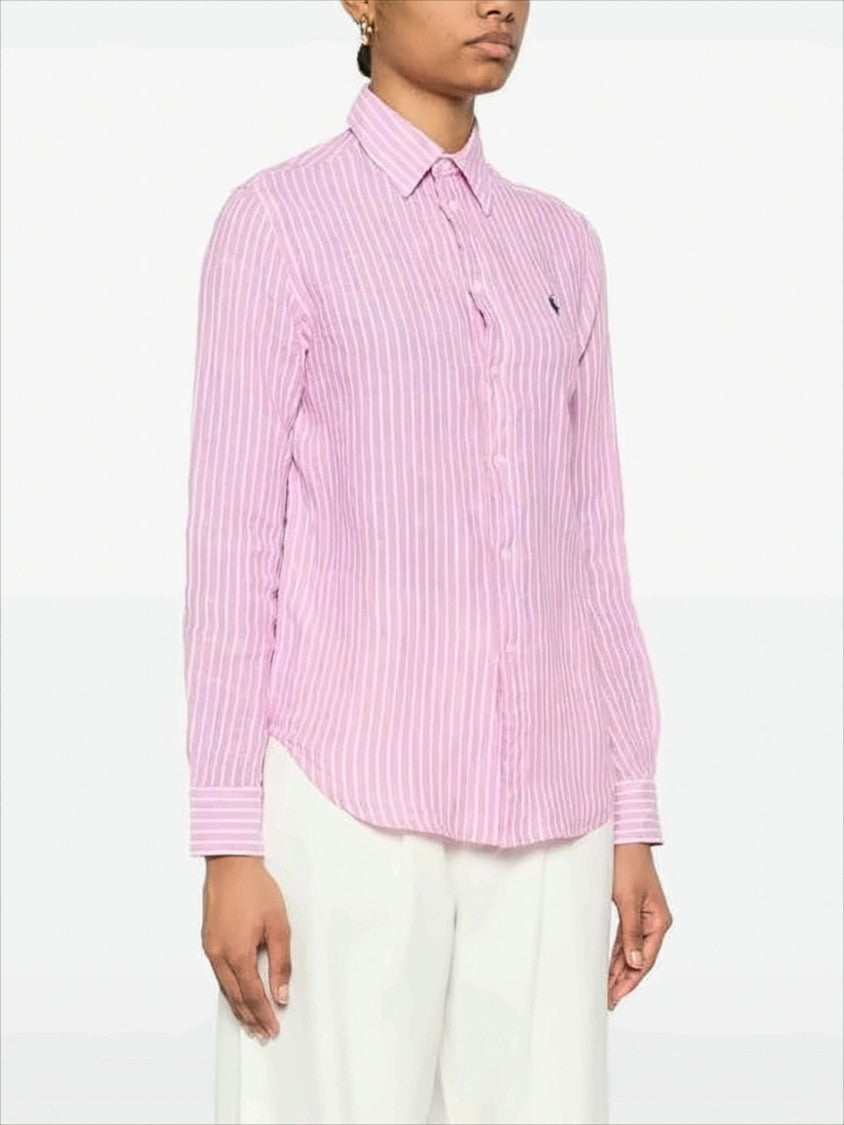 Polo Ralph Lauren Pink Striped Linen Blouse With Classic Button-Down Design