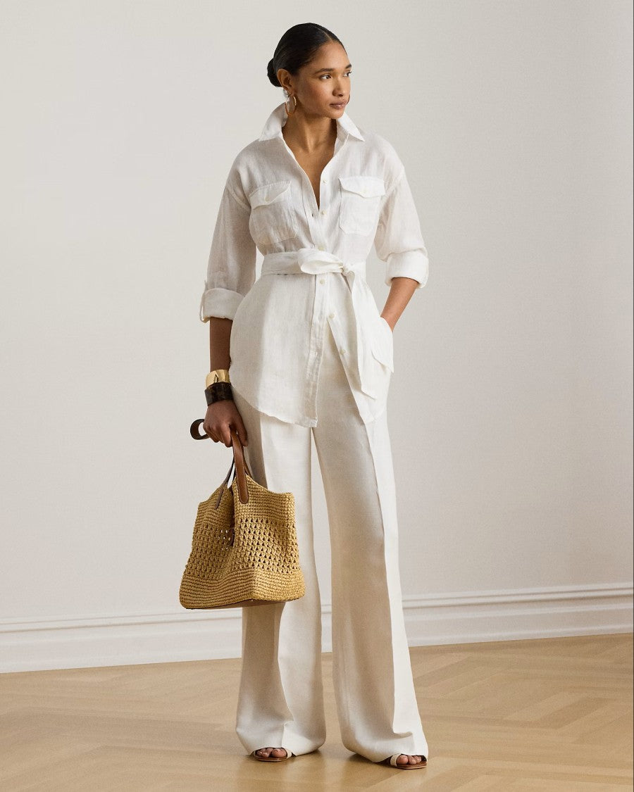 Lauren Ralph Lauren White Tissue Linen Button Shirt