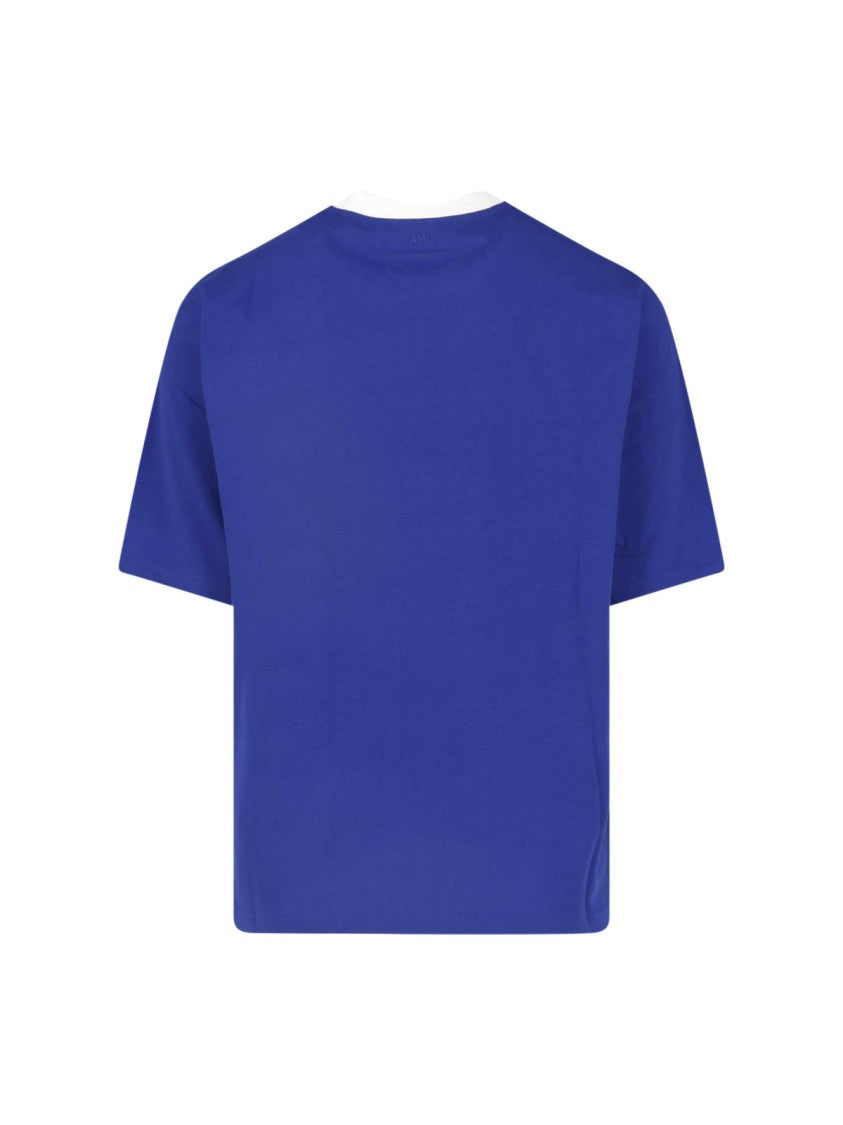 Ami Paris Blue Cotton Printed T-Shirt