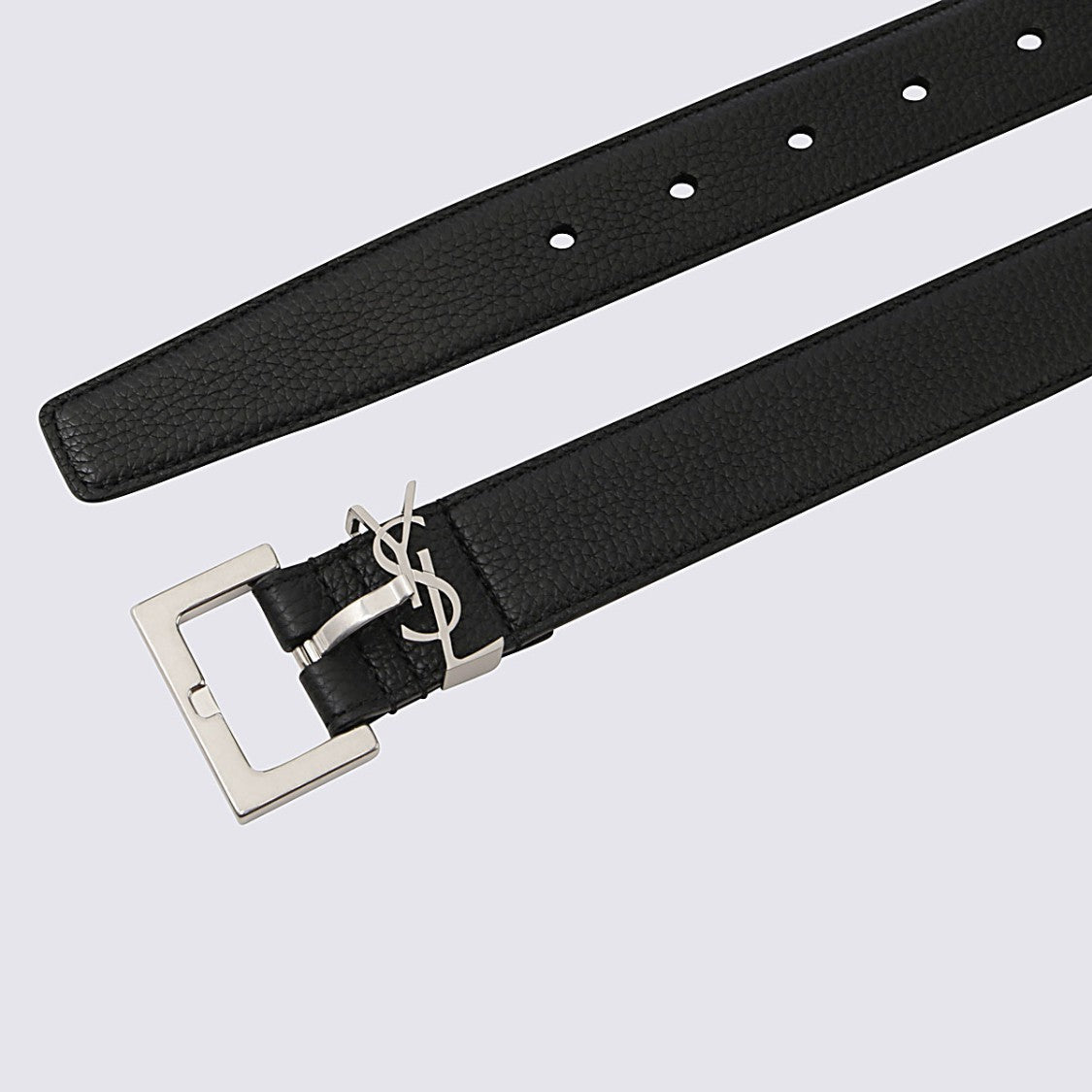 Saint Laurent Textured Black Leather Cassandre Belt