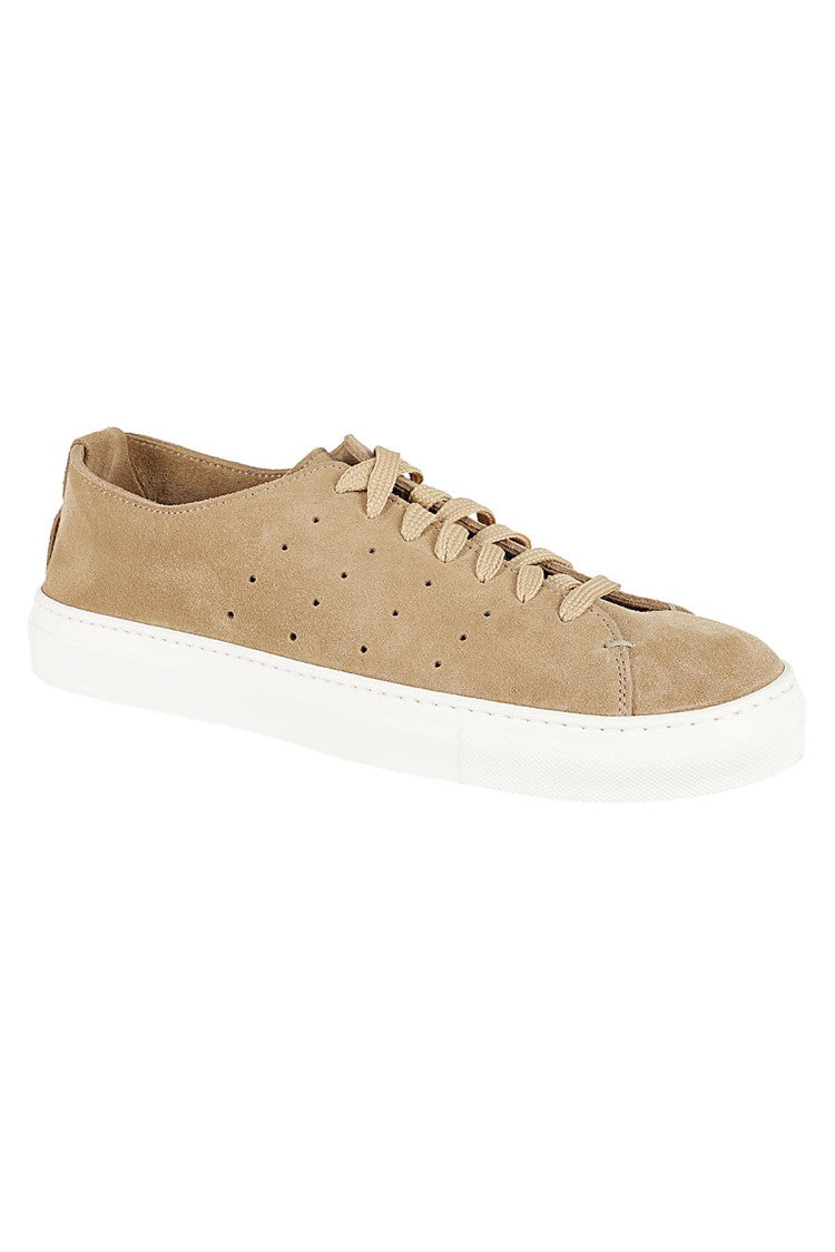 Seboy's Beige Leather Lace-Up Sneakers