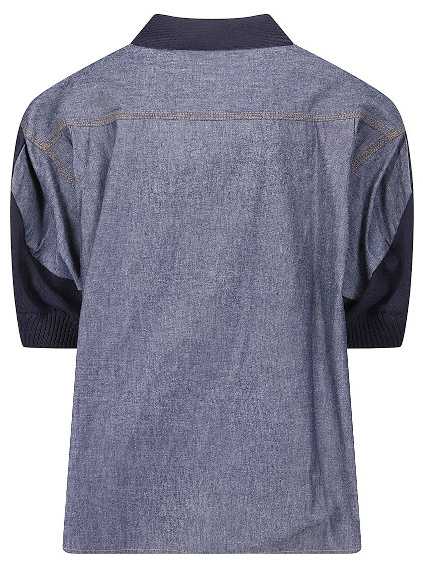 Sacai Denim X Knit Cardigan With Button-Down Front And Relaxed Fit