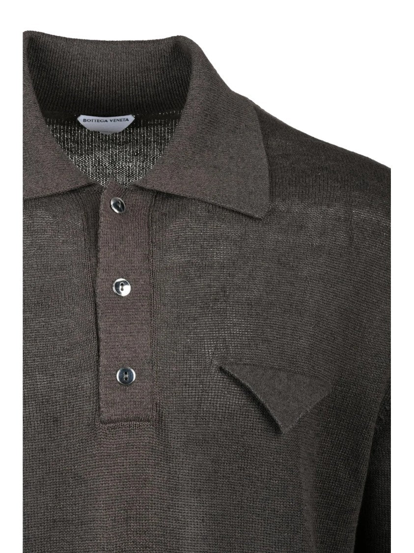Bottega Veneta Brown Refined Texture Linen-Cotton Knit Polo Shirt
